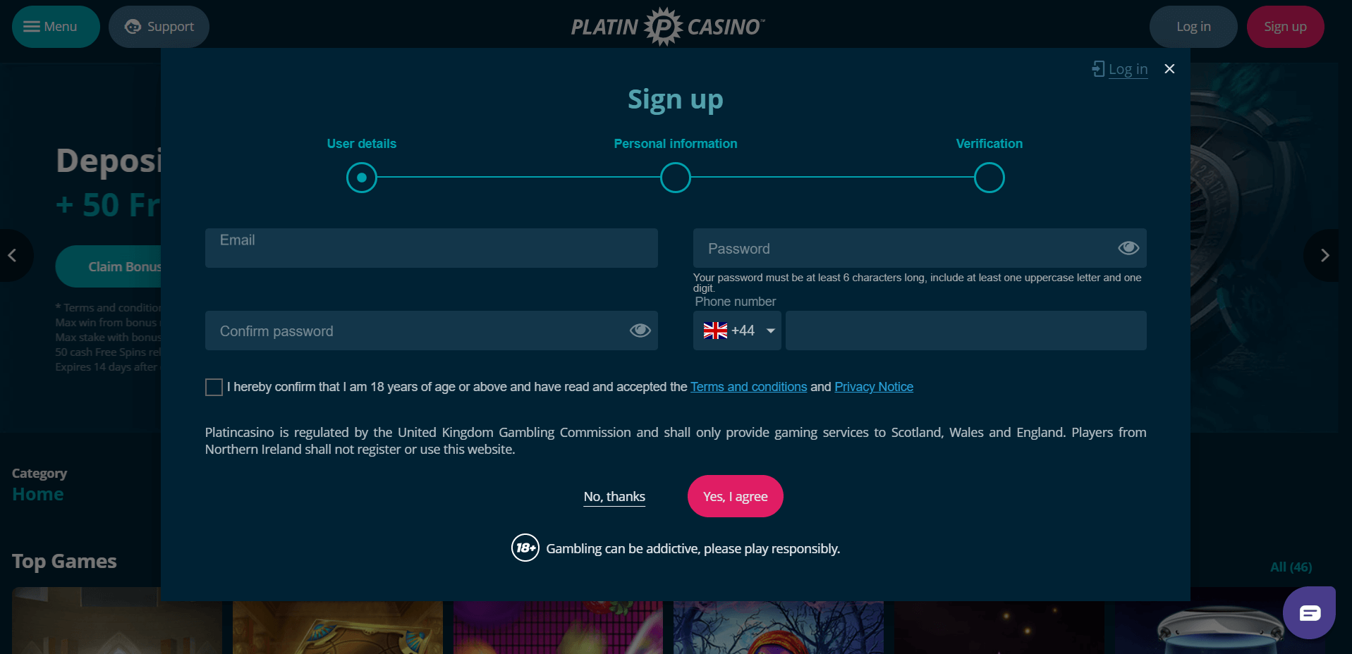 Platin Casino account