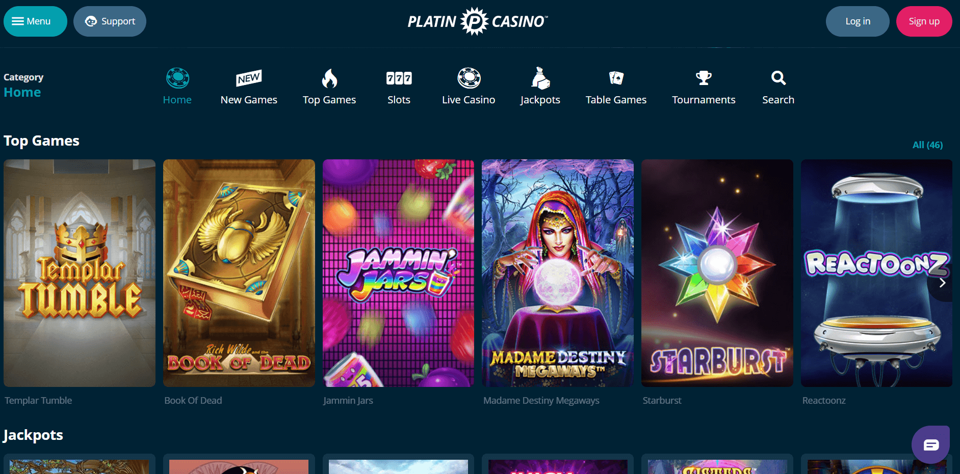 Platin Casino slot games